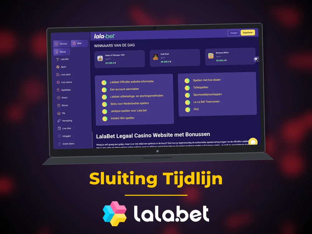 lalabet - Sluiting Tijdlijn